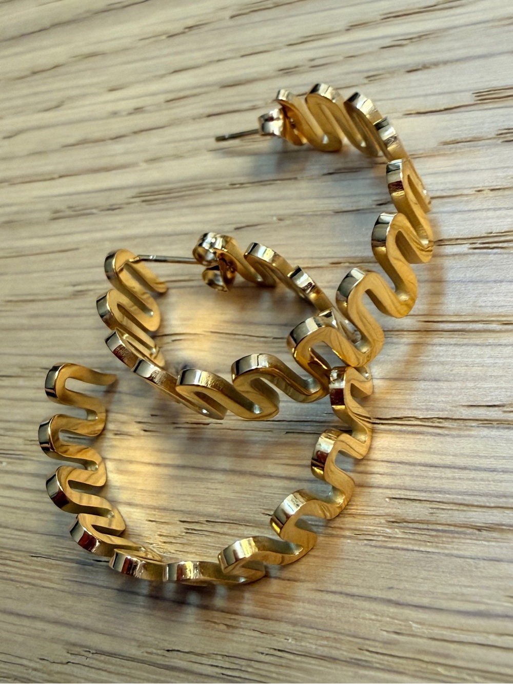 Sculpted Gold Wave Hoop Earrings